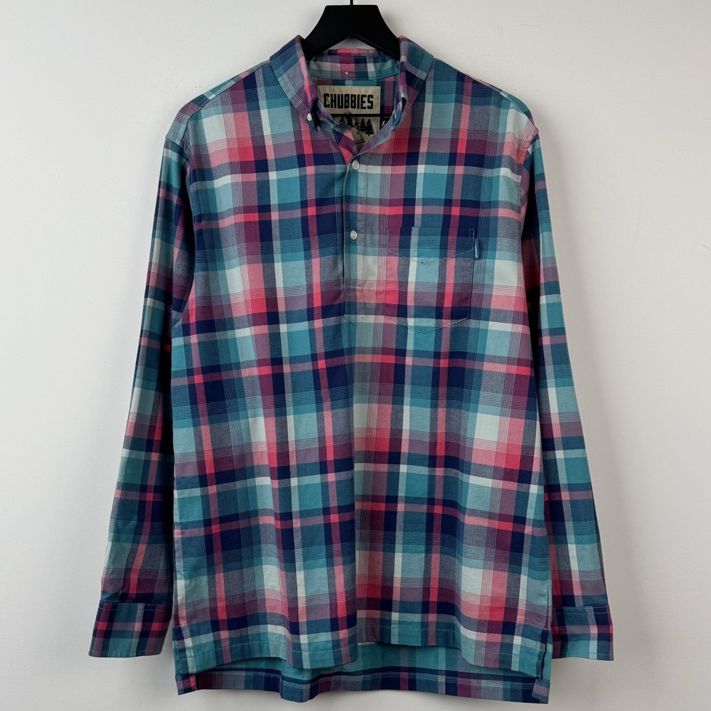 Chubbies In Tents Relaxation Shirt Mens Large Blue Southbeach Plaid Long Sleeve